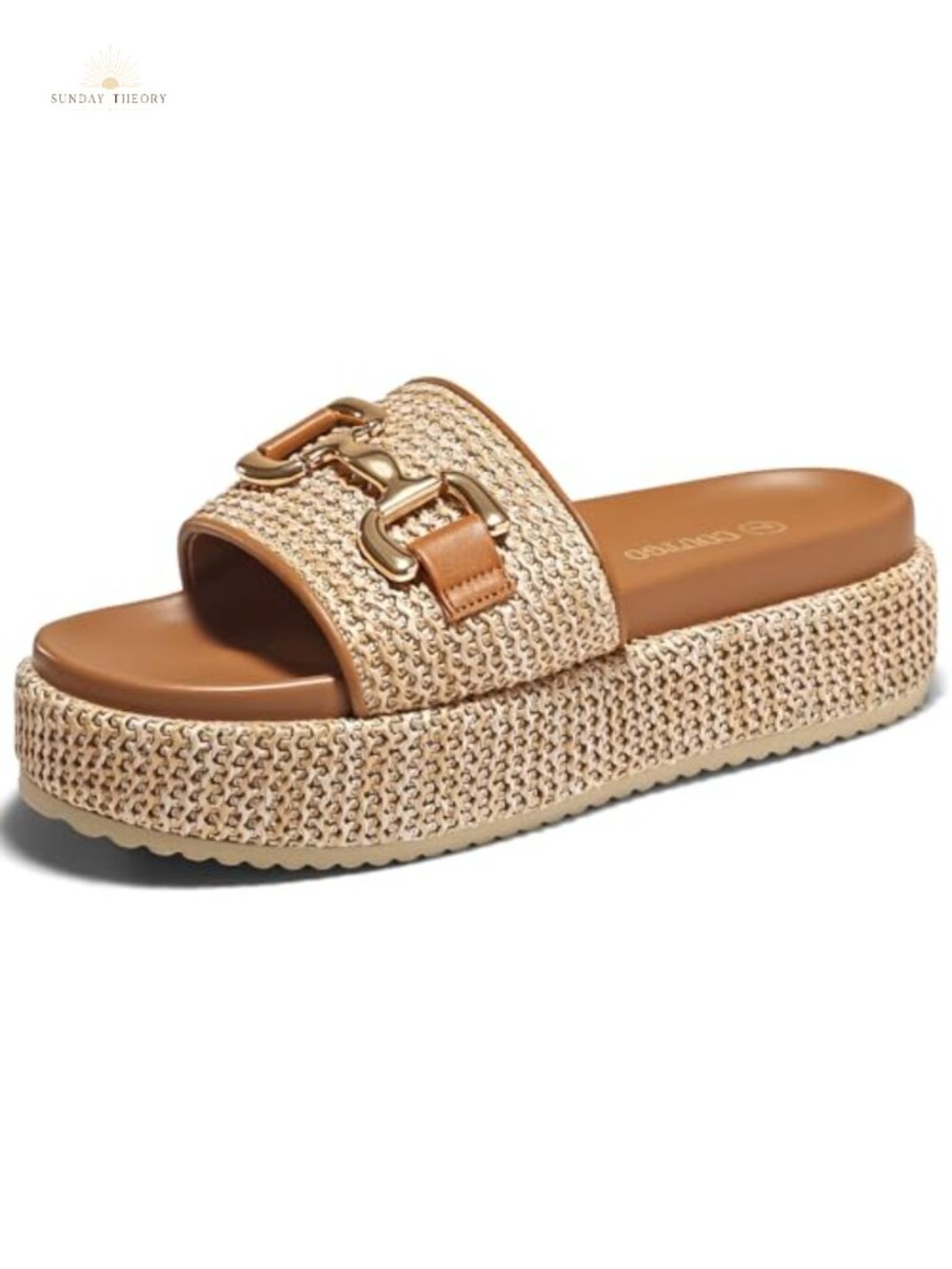 Coutgo Women's Raffia Platform Espadrille Sandals Slip On Open Toe with Metal